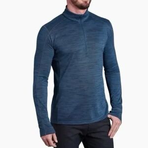 KUHL Alloy Long Sleeve Mock Neck Men's XXL Heather Blue Quarter Zip Pullover Tee